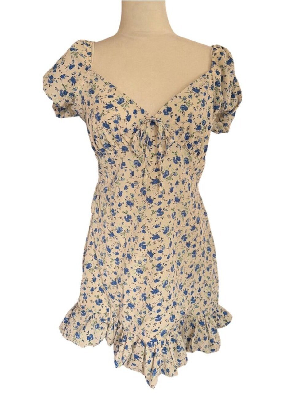 Dizzy Lizzy Blue Floral Puff Sleeve Mini Dress Cottagecore Milkmaid Size XL